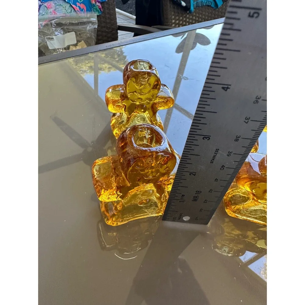 Set of 4 ‎ William Sonoma Amber Glass Gingerbread Man Candle Holders Christmas